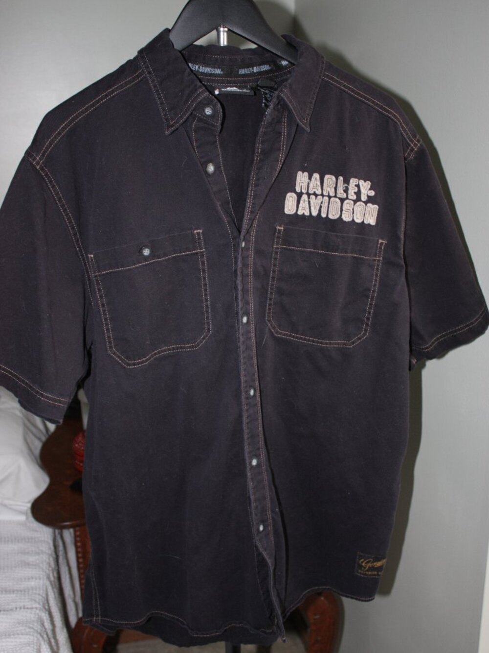 Harley Davidson Mens Black Short Sleeve Embroidered Button Down Shirt Medium
